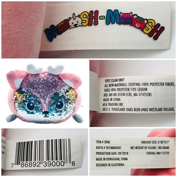 Moosh Moosh  DOE THE DEER Sequin Faced Plush Stuffed Pillow Animal Toy 6"x8"x11" - Picture 2 of 11